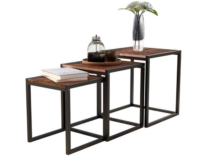 Lot De 3 Tables Basses Gigognes Empilables Marron Tables Basses Pour Salon Chambre À Coucher Bureau Style Industriel Cadre En Méta