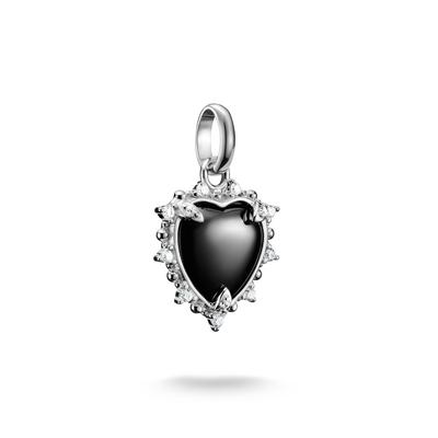 Charm Herz THOMAS SABO "Charm Vintage-Herz - Connect", weiß (silberfarben, schwarz, kristallweiß, schwarz, kristallweiß), Charms, Damen, Silber 925 (recycelt), mit Rubin (synth.), Zirkonia (synth.)