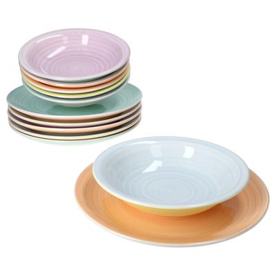 Pastello12tlg Tafelservice 6 Personen Speiseteller Suppenteller Pastell-Farben