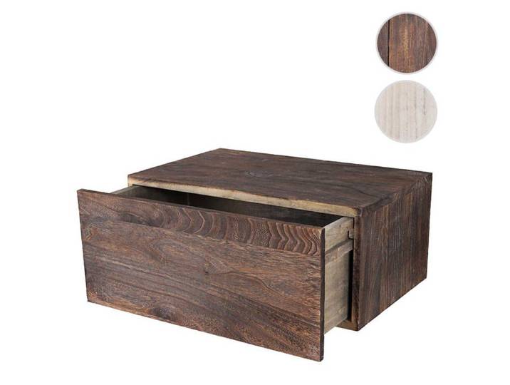 Étagère murale Dinant avec tiroir 21x46x30cm style shabby vintage ~ brun foncé