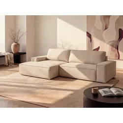 Ecksofa mit Schlaffunktion - Ecke links - Strukturstoff - Beige - AMELIA