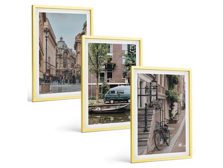 Tulup Bilder SET 3er Set - 40x60 cm Goldrahmen - Stadtansichten von Gebäuden, Goldfarben, Kunststoff, Rechteckig, 40x60 cm, gerahmt, Bilder & Rahmen, Bilder