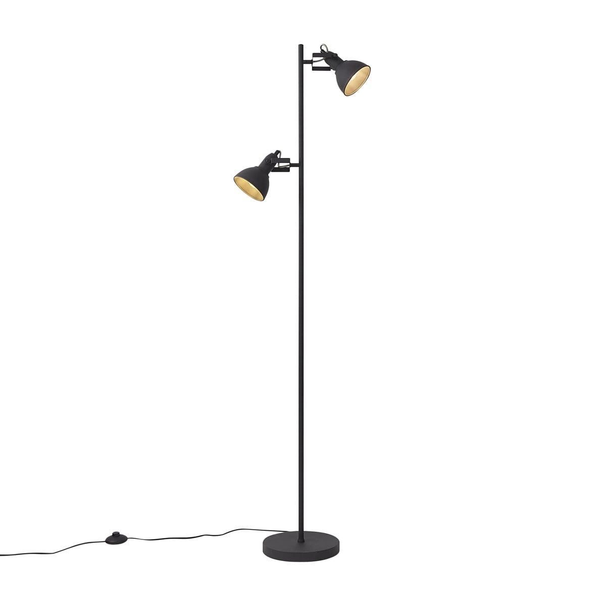 Qazqa Industriële Vloerlamp Zwart - 2-Lichts Verstelbaar Metaal