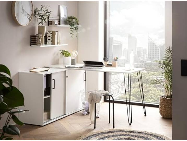 Schildmeyer Ekko 701964 Bureau d'angle avec armoire de classement\, Blanc mat