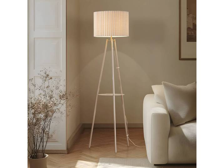 Stehlampe Libbie Lindby, creme / amber, für Wohn- / Esszimmer, Textil / Stoff / Seide, Skandinavisch, Stehlampe