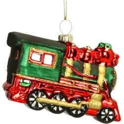 Christbaumschmuck Glas 10cm Lokomotive Kugeln Weihnachtsbaum Anhänger Weihnachten Christbaumanhänger Weihnachtsbaumschmuck Grün Rot