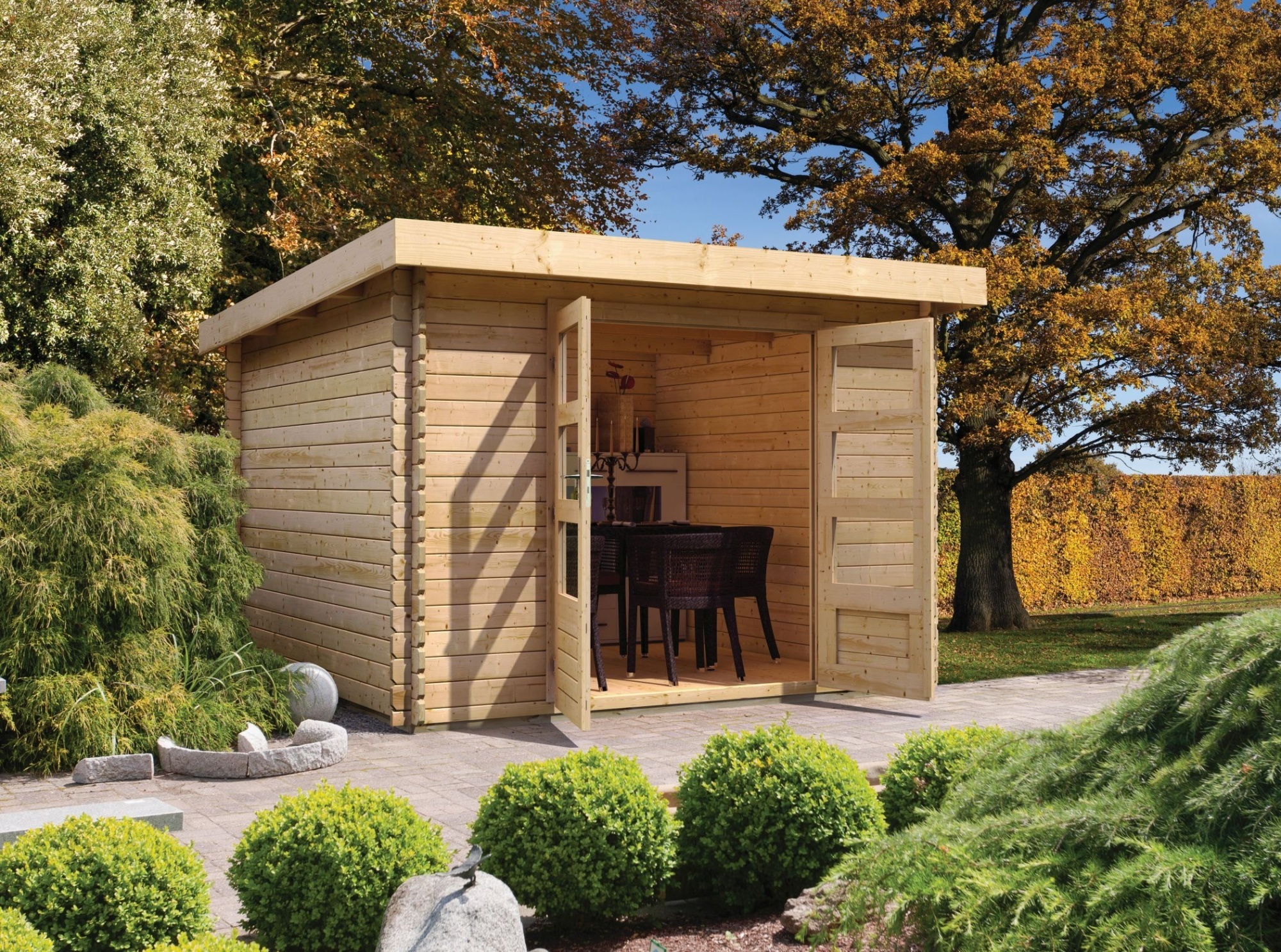Gartenhaus Blockbohlenhaus Gerätehaus Bastrup 3 naturbelassen 297x237x217 cm