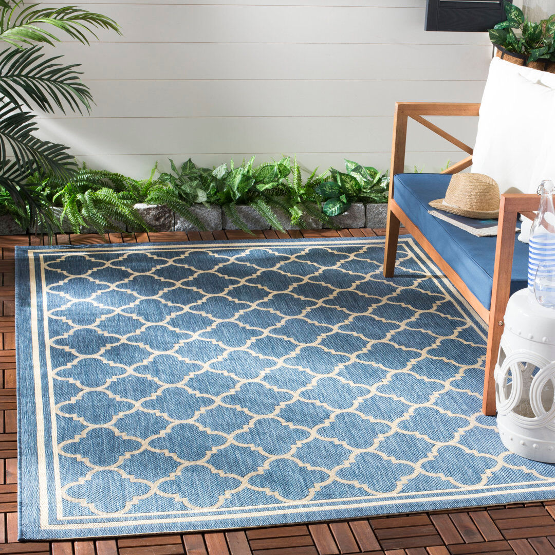 Marlow Home Co. Attalla Geometric Indoor / Outdoor Area Rug Blue/Beige Rectangle 122 x 170 cm