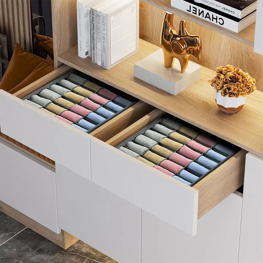 INF Lot de 2 boîtes de rangement séparées - Organisateur pour pantalons, chaussettes et sous-vêtements