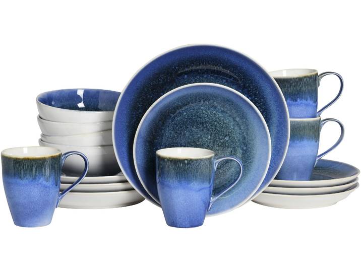 Kombiservice CREATABLE Caldera, Kombi-Service, 16-tlg , blau, 16 Stk., Steinzeug, Geschirr-Sets, Kombiservice, Reaktivglasur