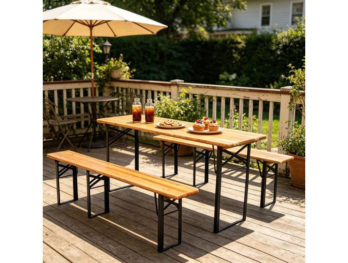 Ensemble de table et bancs de brasserie pliable177cm-Salon de jardin extérieur-HABITAT ET JARDIN