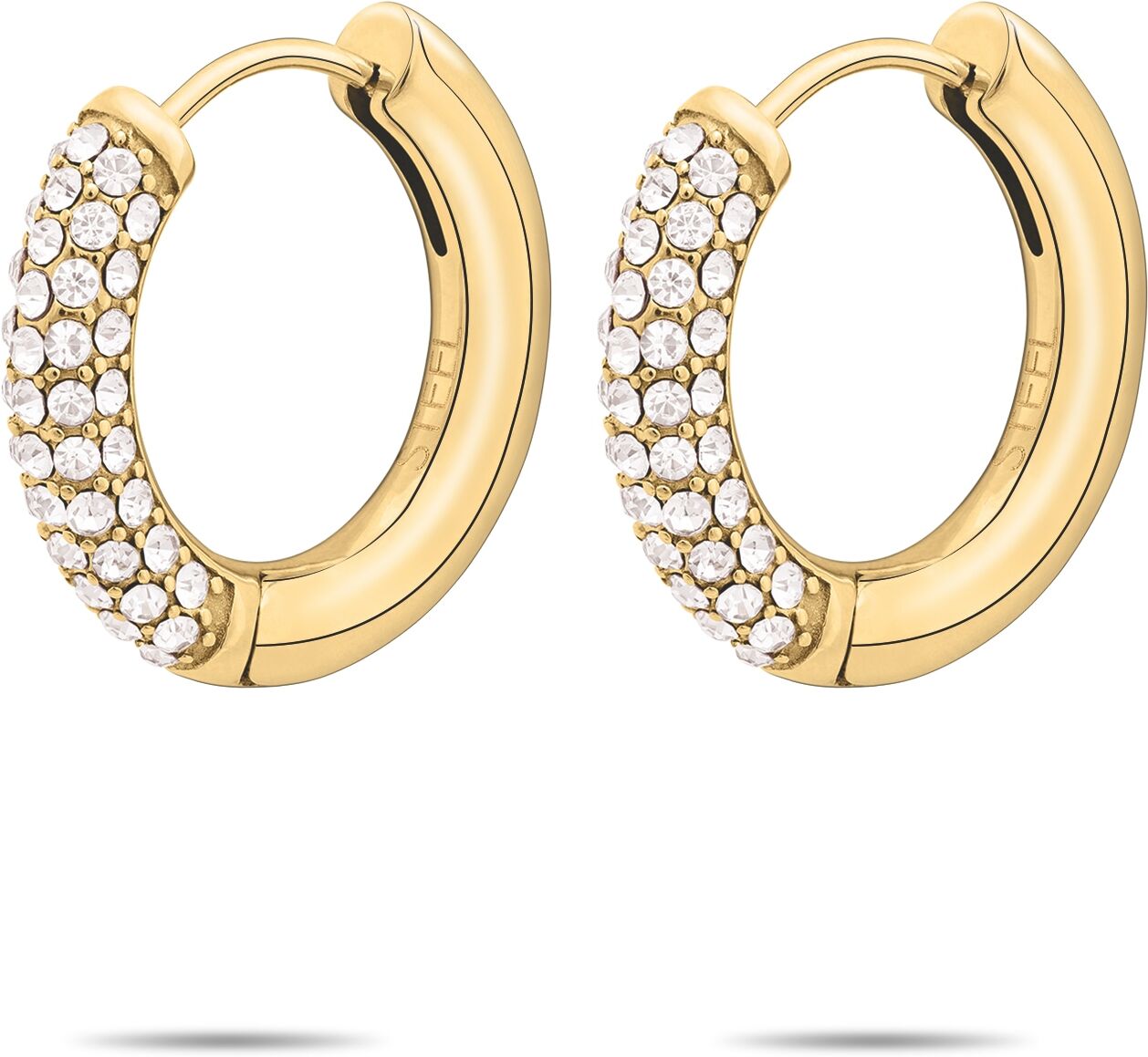 Paar Creolen TAMARIS "Schmuck Geschenk Edelstahl Creole Glitter Donut Familie", gelbgoldfarben, kristallweiß, kristallweiß, Ohrringe, Damen, 21,6mm, Edelstahl, mit Glasstein