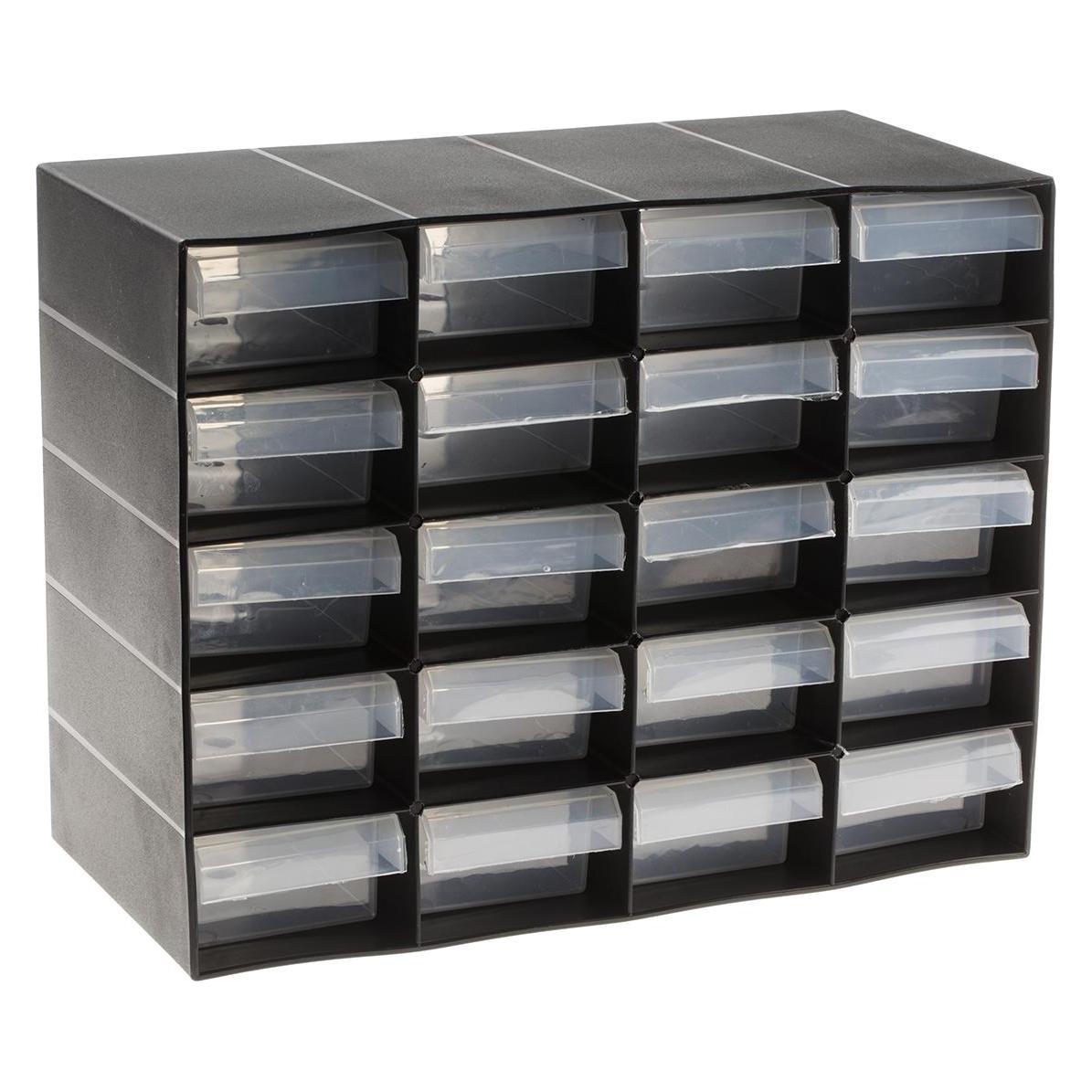 RS PRO 20 Drawer Plastic Unit-Black (27 cm, 21 cm) (9097000)
