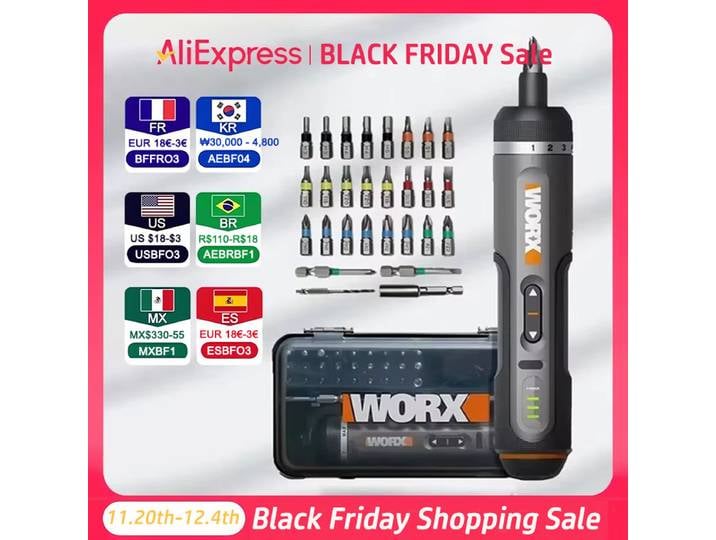 WORX WX242 Mini jeu de tournevis électrique tournevis électrique sans fil intelligent Rechargeable avec 30 bits ensemble outils de forage électrique
