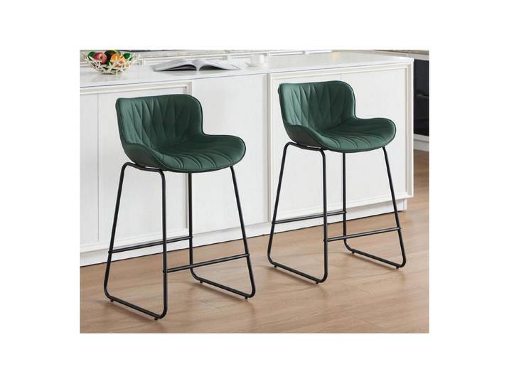 LuxusKollektion Barhocker Barhocker 2er Set PU Kunstleder Steppdesign Metallfüße Grün Grün 2