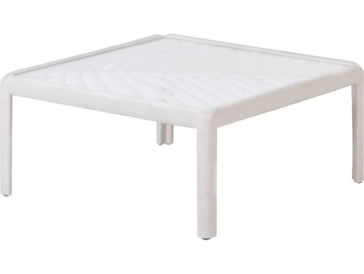 BELIANI Garten Beistelltisch Beige Kunststoff-Gestell mit Glasplatte Quadratisch 69x69 cm Palmblatt-Design Modern Outdoor Indoor Terrasse Gartentisch