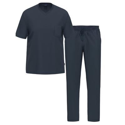 Pyjama AMMANN "Herren T-Shirt, lange Hose Night & Relax", Herren, Gr. S, blau (dunkelblau), Homewear-Sets Pyjama