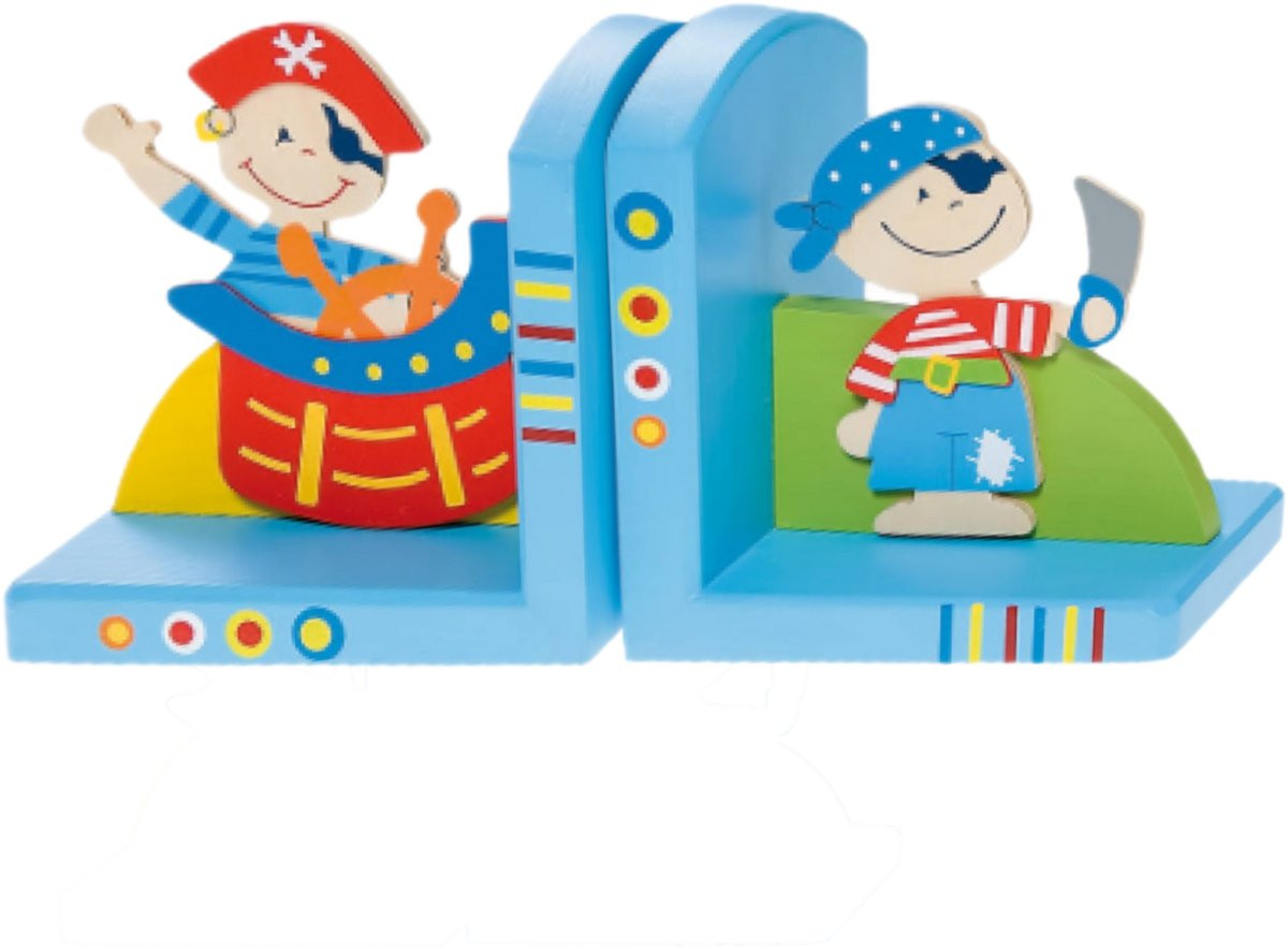 Simply for Kids Piraat Boekensteun Blauw Hout Set van 2