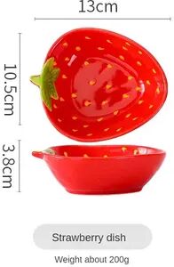 Combo Retail Shop Creative Cartoon Strawberry Shaped Ceramic Salad Bowl, Soup Bowl, Family Fruit Snack Plate, Kitchen Utensils Accessories strawberry Dish