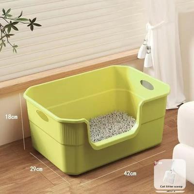 Inspired Finds Extra Large High Sided Cat Litter Box With Semi Enclosed Anti Splash Design green 19.69in
