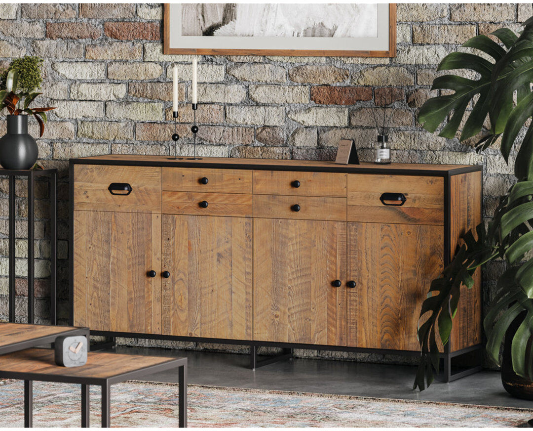 Rio Alvern 150 cm W Pine Solid Wood and Steel Sideboard Brown 74cm H X 150cm W X 40cm D