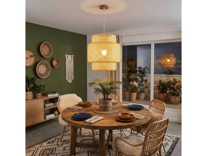 Plafonnier en bambou marron 50x50x55 cm