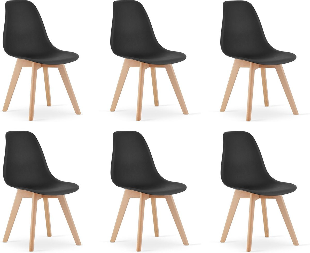 KITO Set van 6 Eetkamerstoelen - Zwart
