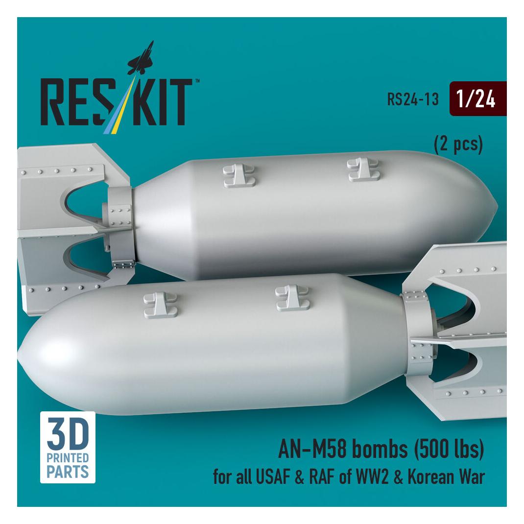 ResKit AN-M58 bombs (500 lbs) for all USAF & RAF of WW2 & Korean War (2 pcs) (3D Printed) (RS24-0013)