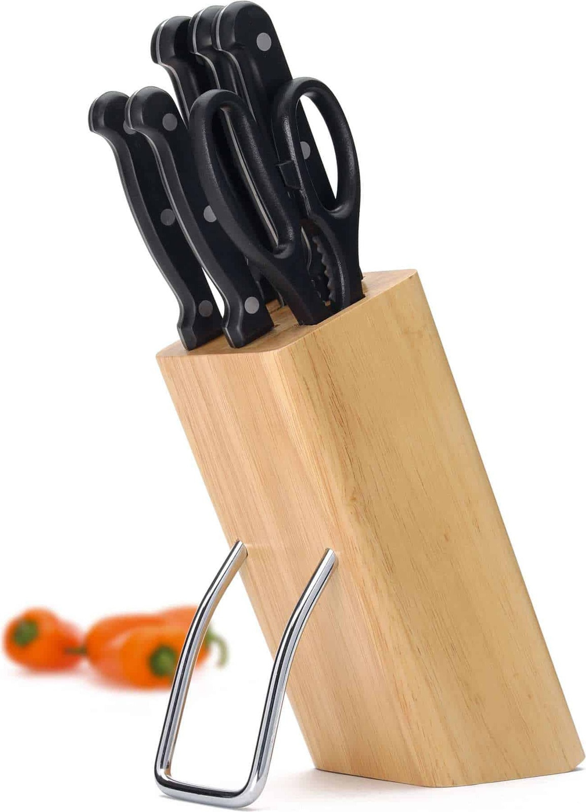 KitchenCraft Set van 6 messen met houten messenblok en chefmes