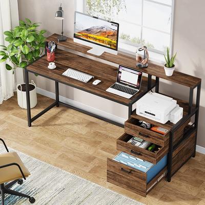 1Easylife "63"" Computer Desk with Monitor Stand, Ergonomic Home Office Desks with Drawers File Cabinet"