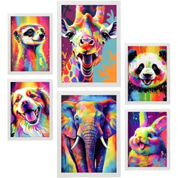 POSTER Set Mit 6 Freundliche Tiere Im Hochformat Lebhafte Aquarell Stil Illustrationen Von Lächelnde Tiere Innenarchitektur A3 & A4 Weißer Rahmen