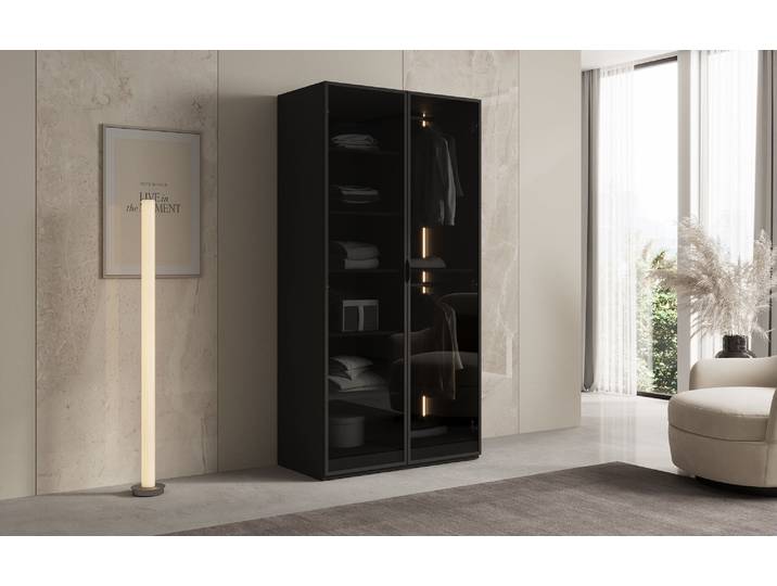 Moduro Luno – Design-Kleiderschrank mit Glasfront und LED-Innenbeleuchtung - Grau - Luxusbetten24