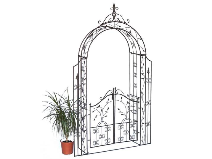 DanDiBo Rosenbogen mit Tür Metall Braun 18604, 145x250x30 cm, Dekoration, Gartendeko