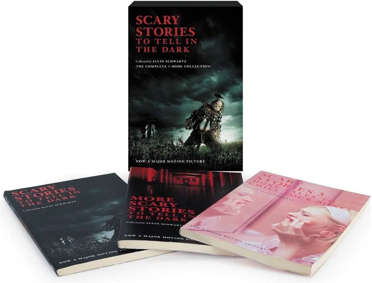 HarperCollins Scary Stories to Tell in the Dark 3-Book Paperback Box Set by Alvin Schwartz - Movie Tie-in Edition - Ages 7-12 - Classic Ghost Story Folklore