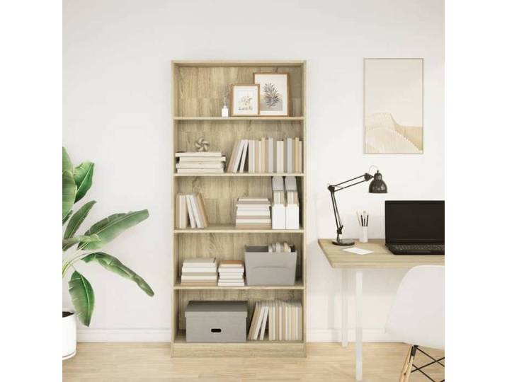 (SOLDES DEC)Bibliothèque - - Meuble Étagère - support livres - Chêne Sonoma 80x24x176 cm Bois d'ingénierie 01_5381273