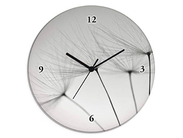 ARTLAND Wanddeko Wanduhr ohne Tickgeräusche Glas Quarzuhr Ø 30 cm Rund Lautlos Blumen Pusteblume Natur Modern Nordisch Originell T5SQ