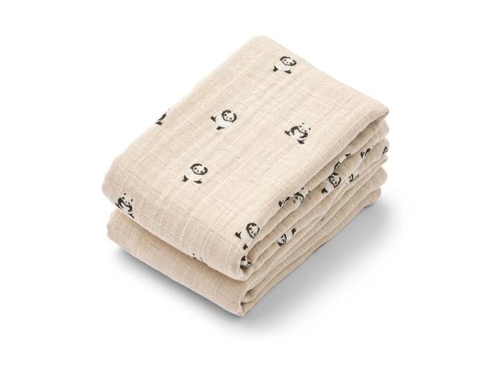 Liewood Couverture en mousseline Lewis Lot de 2 65x65 cm Mini panda-sandy mix