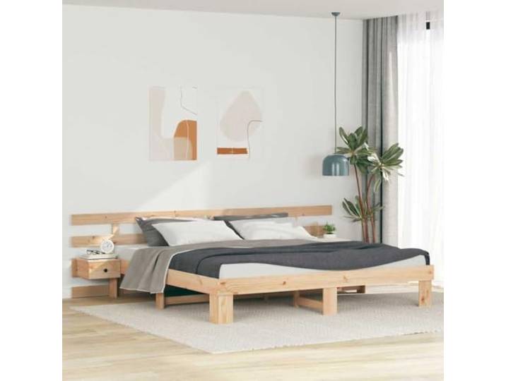 RJPLMFV Bettgestell, Kiefernholz, massiv, Braun, 200 x 200 cm Mit Kopfteil, Plattform-Design, glatte Oberfläche, einfach zu montieren