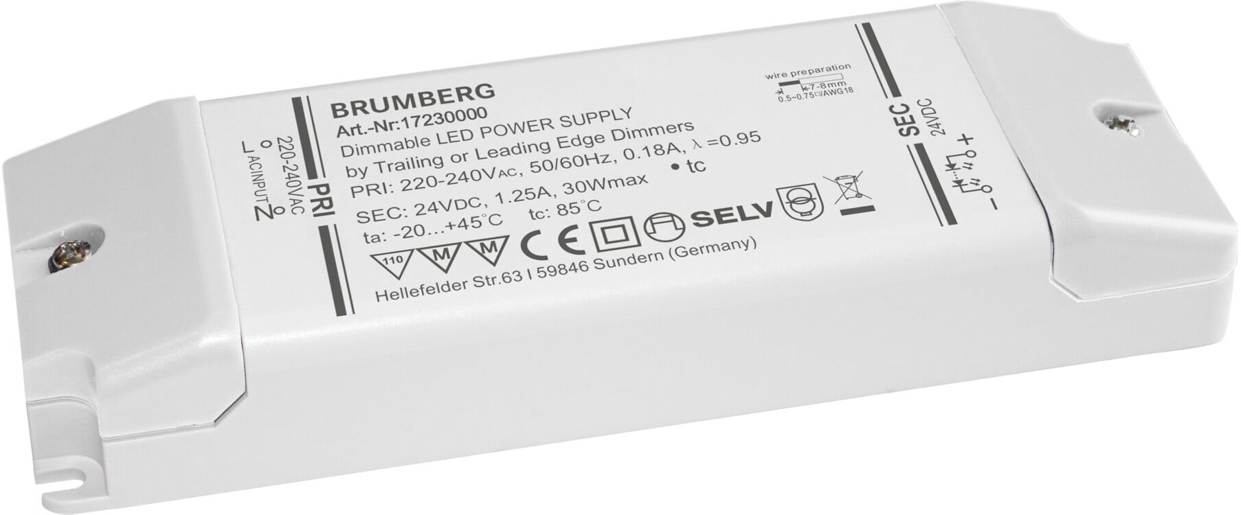 Brumberg Leuchten LED-Netzgerät 5-30W 24V IP20 dimm. Phasenab. 17230000)