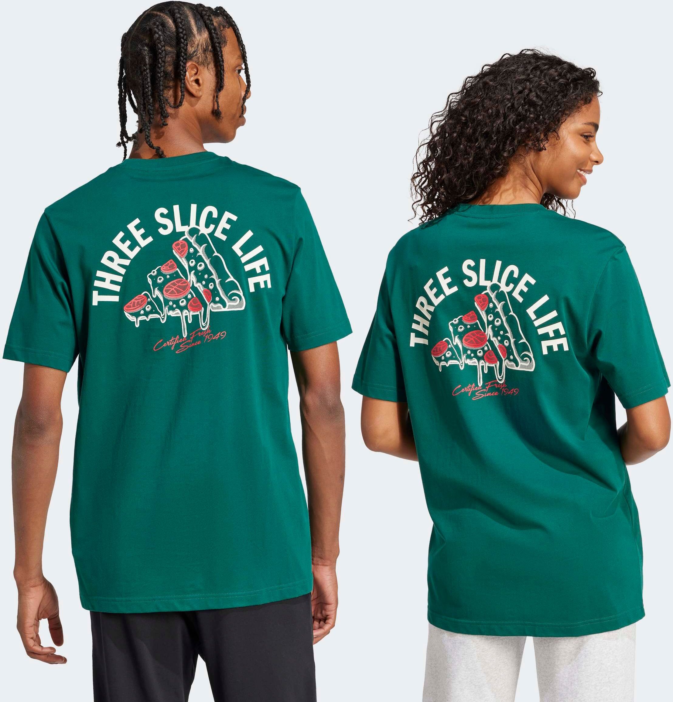 T-Shirt ADIDAS SPORTSWEAR "LOUNGE PIZZA GRAPHIC", Herren, Gr. S, grün (collegiate grün), Obermaterial: 100% Baumwolle, normal, Rundhals, Shirts T-Shirt