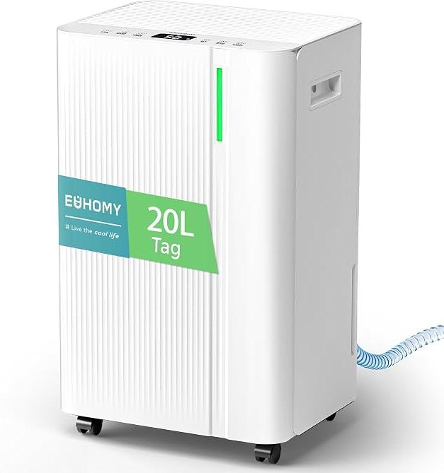 20L Luftentfeuchter Elektrisch, Raumentfeuchter Elektrisch für Keller 150m?/50m?, Leise & Stromsparende Dehumidifiers mit Automatisches Abtauen, Ablaufschlauch, Filter, Timer