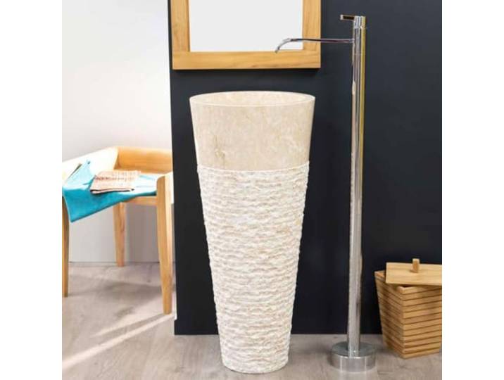 Wanda collection - Vasque sur Pied Conique en marbre Florence crème