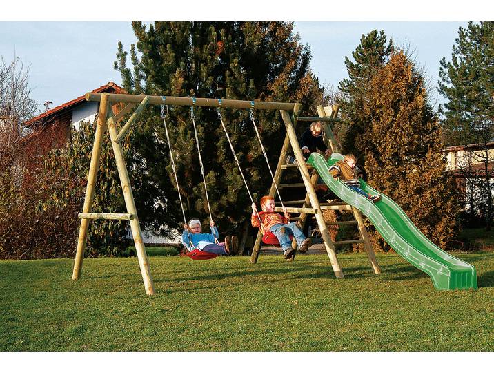 Neogard Kinder Spielanlage mit 2 Schaukeln und Rutschbahn 2.3 × 3.7 × 2 m