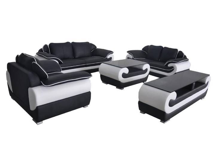 Xlmoebel Polstergarnitur Moderne Ledercouch in edlem Design mit Tisch für gemütliches Ambiente, (Polstergarnitur, 4-tlg., Sofagarnitur 3+2+1 D04 + Tisch), Hergestellt in Europa