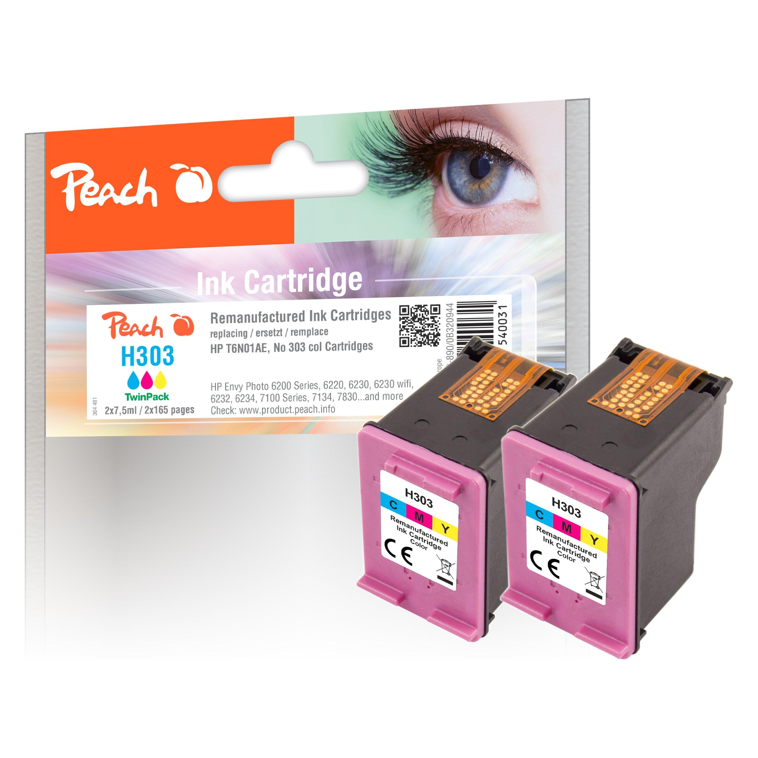 Peach Doppelpack Druckköpfe color kompatibel zu HP No. 303 C*2, T6N01AE*2 (C) (74692808)