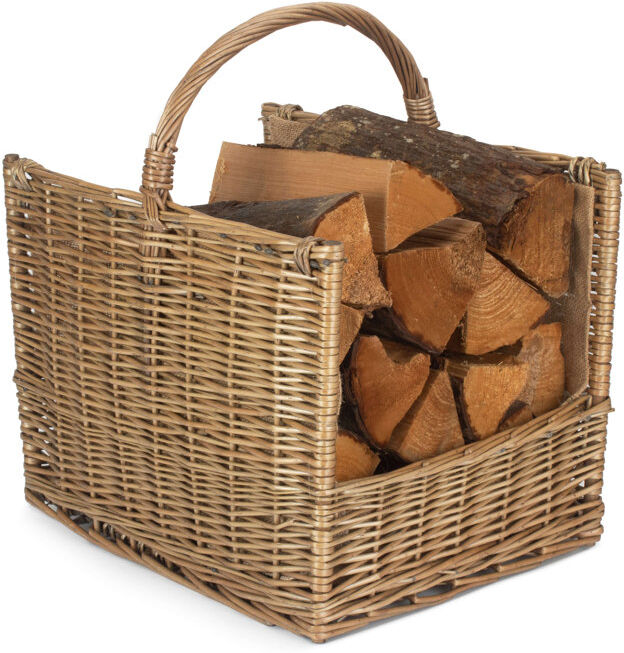 Fleur De Lis Living Fleur De Lis Wicker Open end Log Storage Basket Antique Wash 56.4L