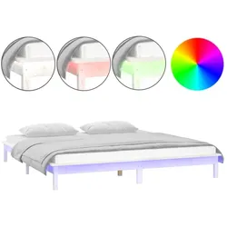 vidaXL Massivholzbett mit LED-Beleuchtung Weiß 120x200 cm