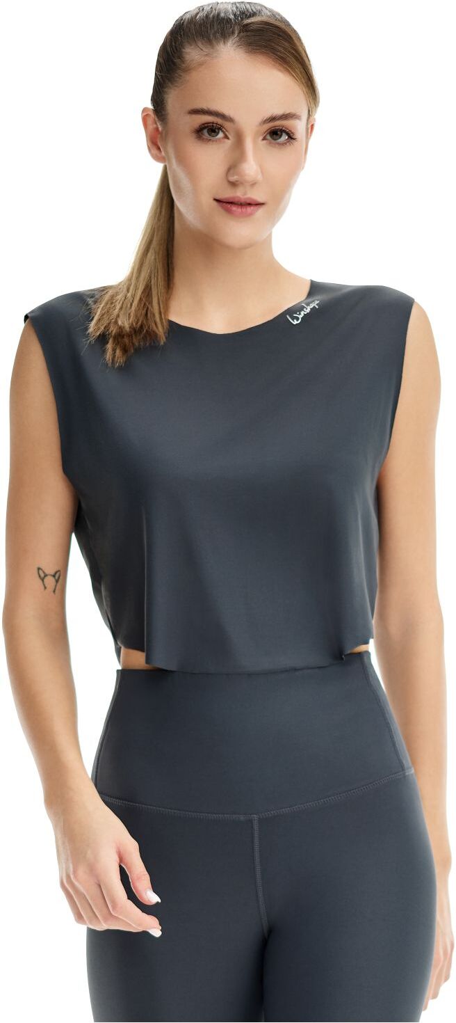 Crop-Top WINSHAPE "AET115LS", Damen, Gr. M, blau (anthrazit), 85% Polyester, 15% Elasthan, Rückenausschnitt, Tops Crop-Top, Functional Soft and Light anthrazit M