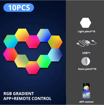 Inspire Essentials RGB Intelligent Hexagonal Wall Lamp Music Sync App Control Light Panels 10pcs wifi Version