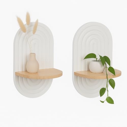 Relaxdays Wandplank set van 2, Boho stijl, Wit-Bruin